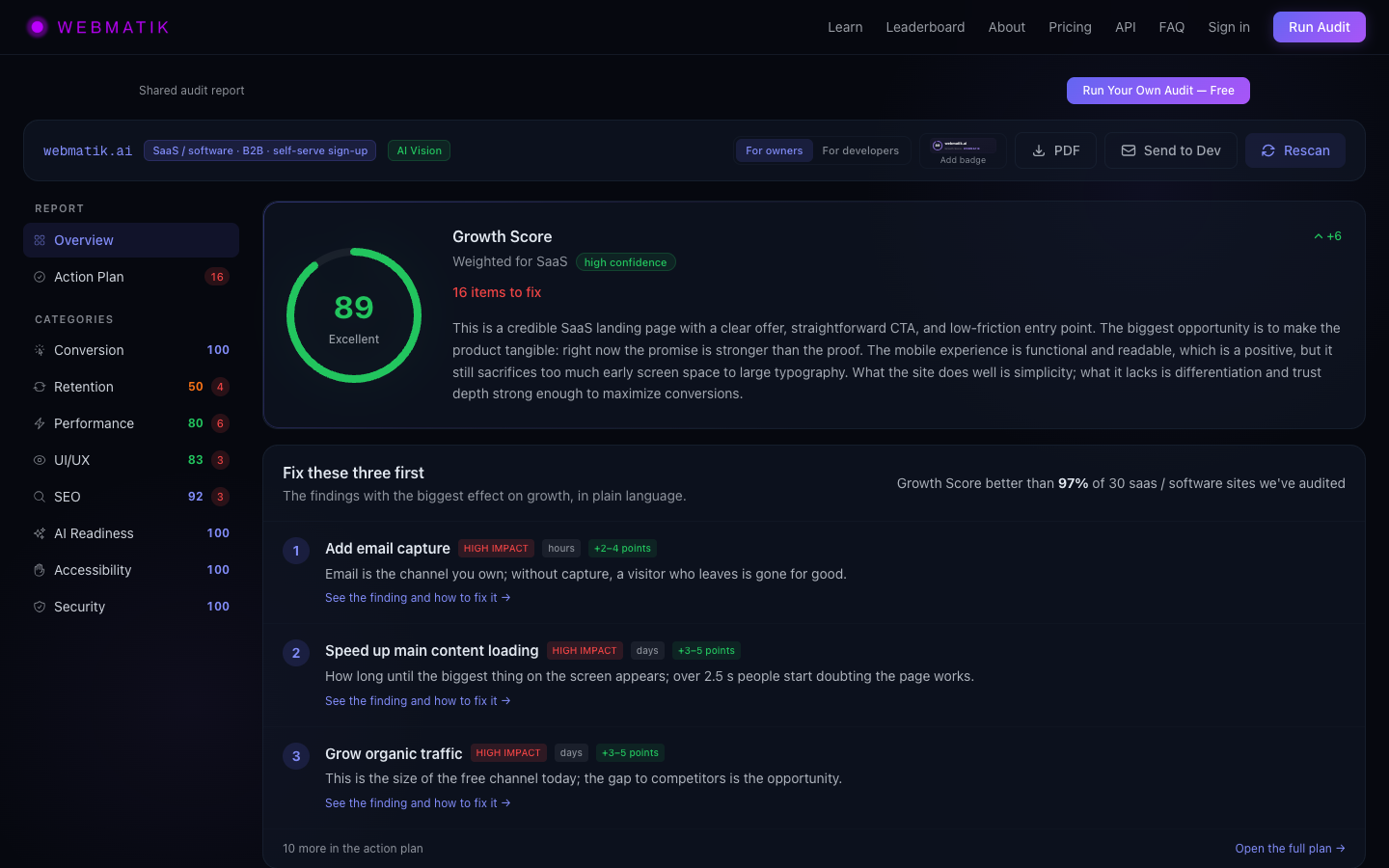 Report overview: Growth Score and the three fixes that matter most